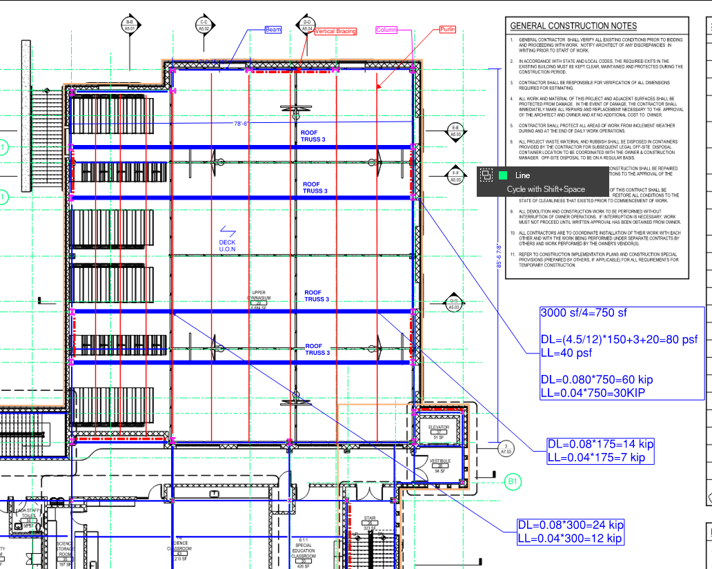 Gravity load and tributary area calculation worksheet