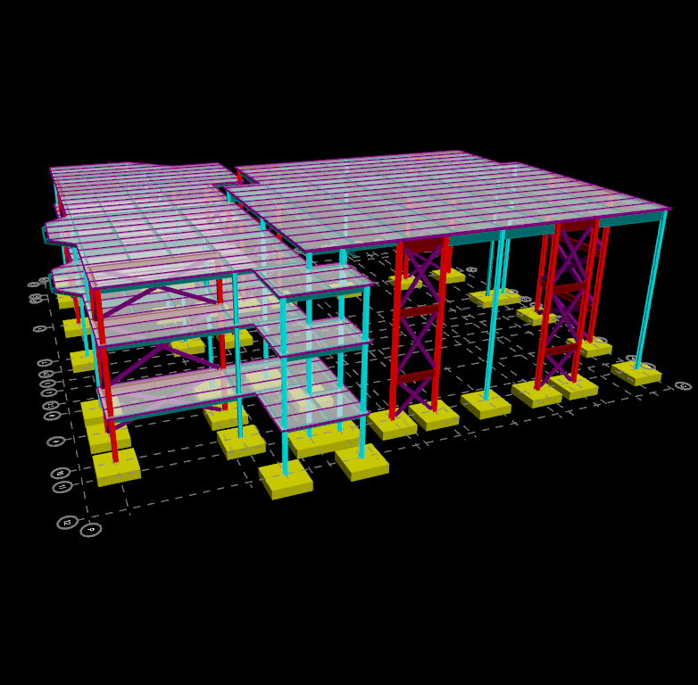 Braced frame structural model used for lateral load analysis
