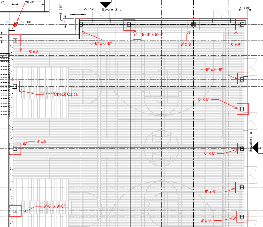 Foundation plan used for preliminary footing sizing coordination