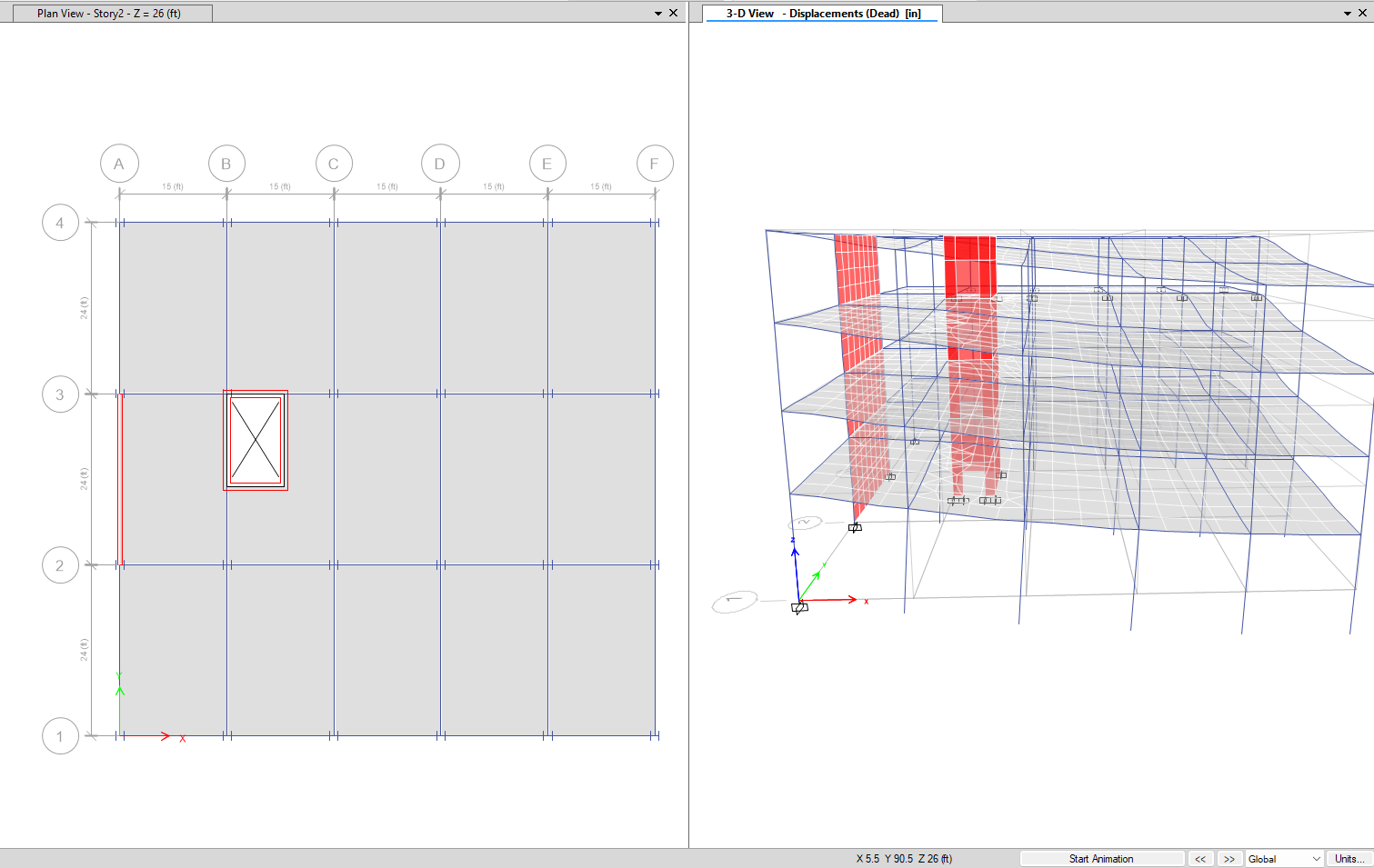 Independent ETABS G plus four building analysis practice model